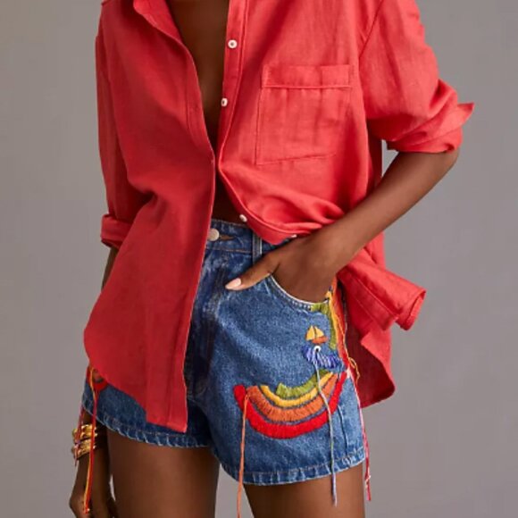 FARM Rio | Shorts | Farm Rio X Anthropologie Colorful Birds Denim ...